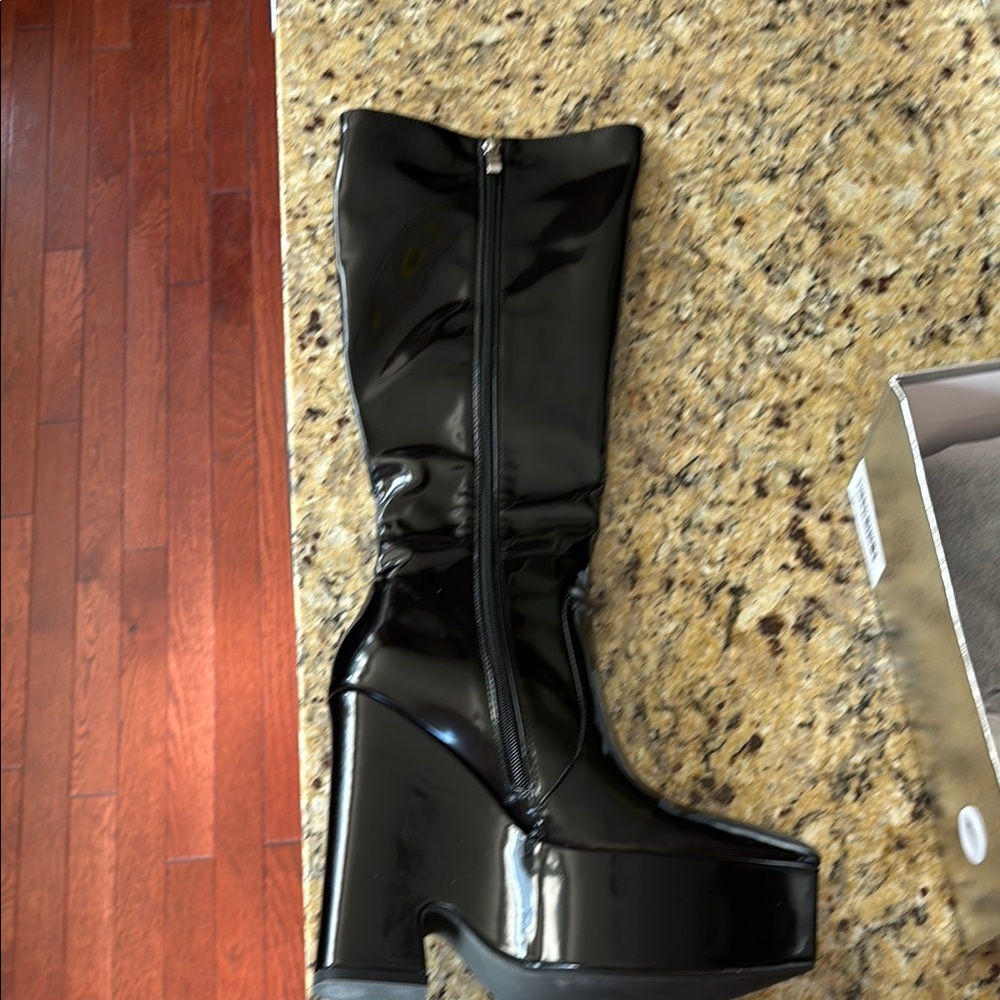 Sleek Black Platform Heeled Boots